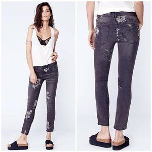 Free People Gray Floral Ankle Jeans